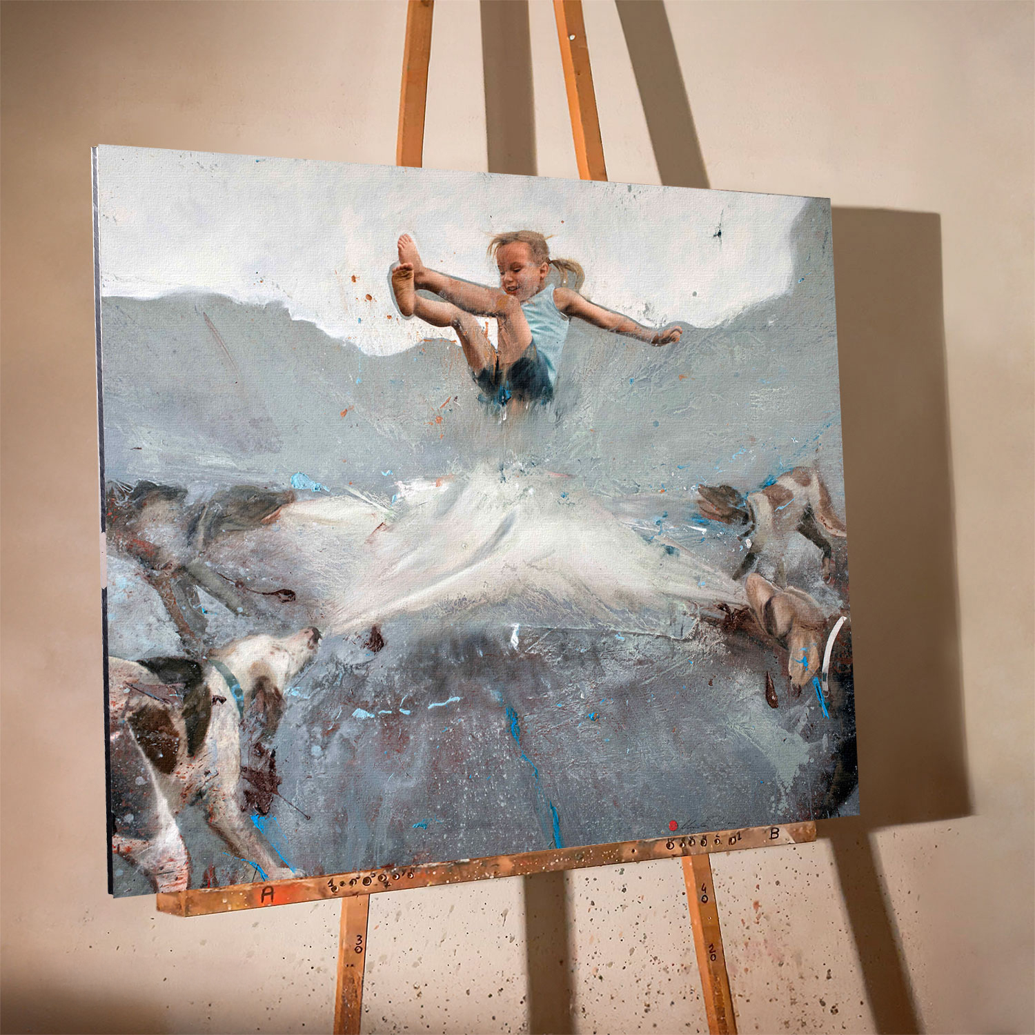 Nicola-Pucci-Salto-bambina-con-cani-Worked-Print