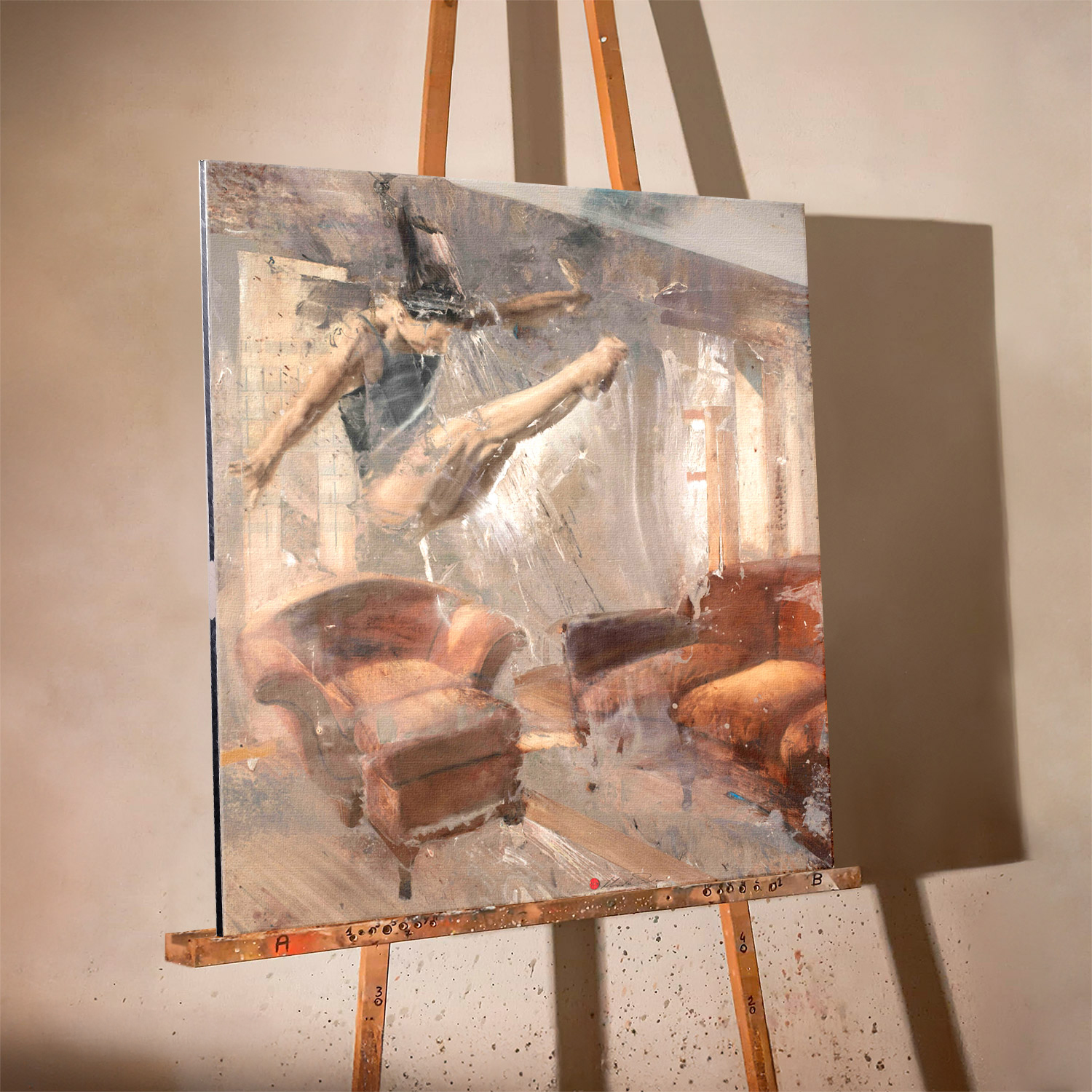 Nicola-Pucci-Tuffo-su-divano-olio-su-tela-100x90cm-2018-Worked-Print